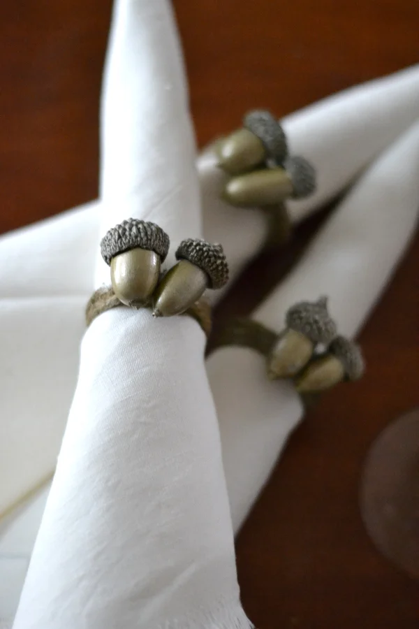 DIY Wooden Napkin Rings with Mini Acorns
