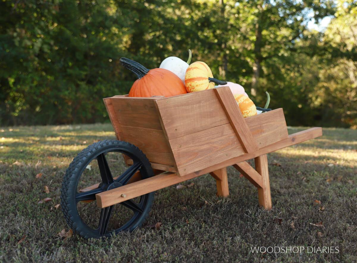 Rustic wooden wheelbarrow for mums 