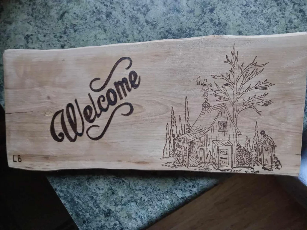 welcome sign wood burning