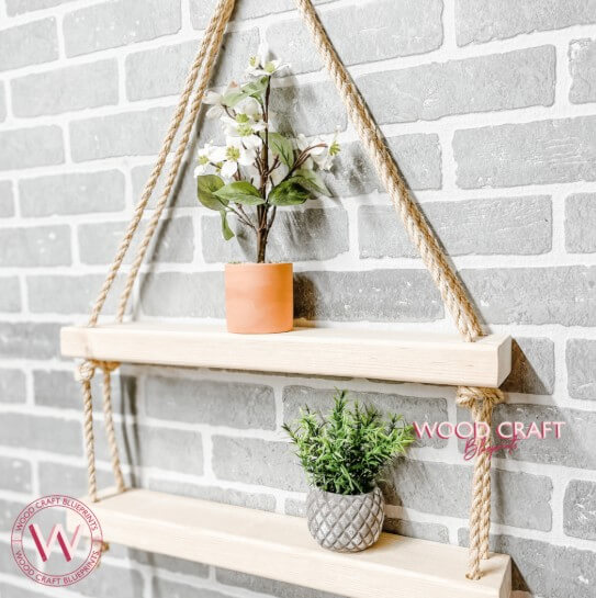 Hanging Wood & Rope Shelf