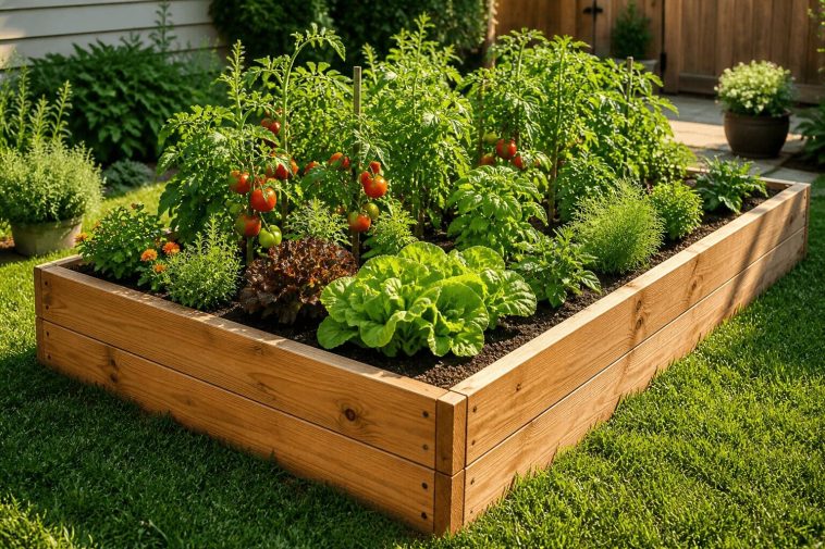 wooden raised garden bed