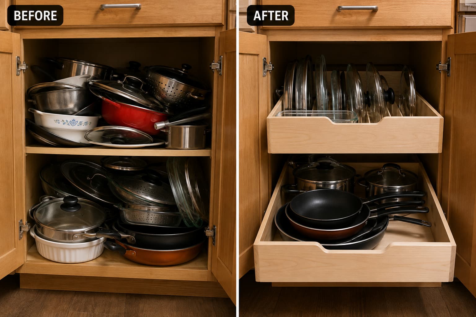 Before & After Transformation Section for pull out drawers