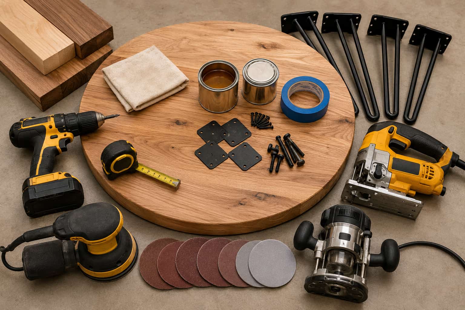 DIY Wood Round Coffee Table tools