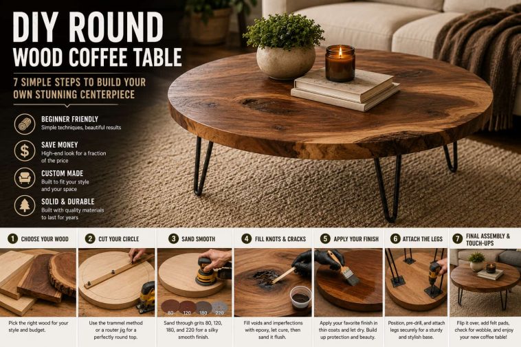 DIY Wood Round Coffee Table