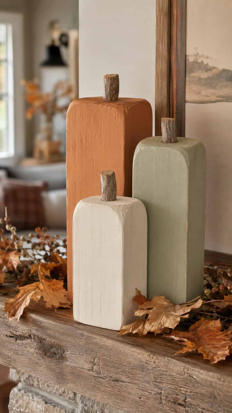 4x4 wooden pumpkin trio
