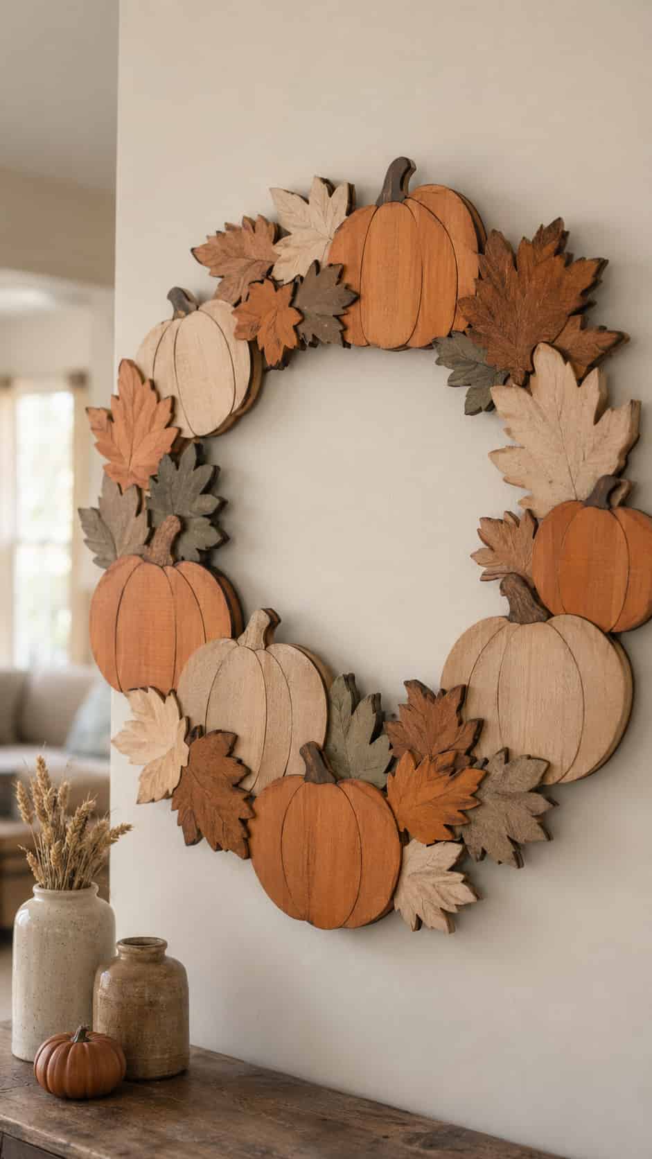 wooden pumpkin wreath