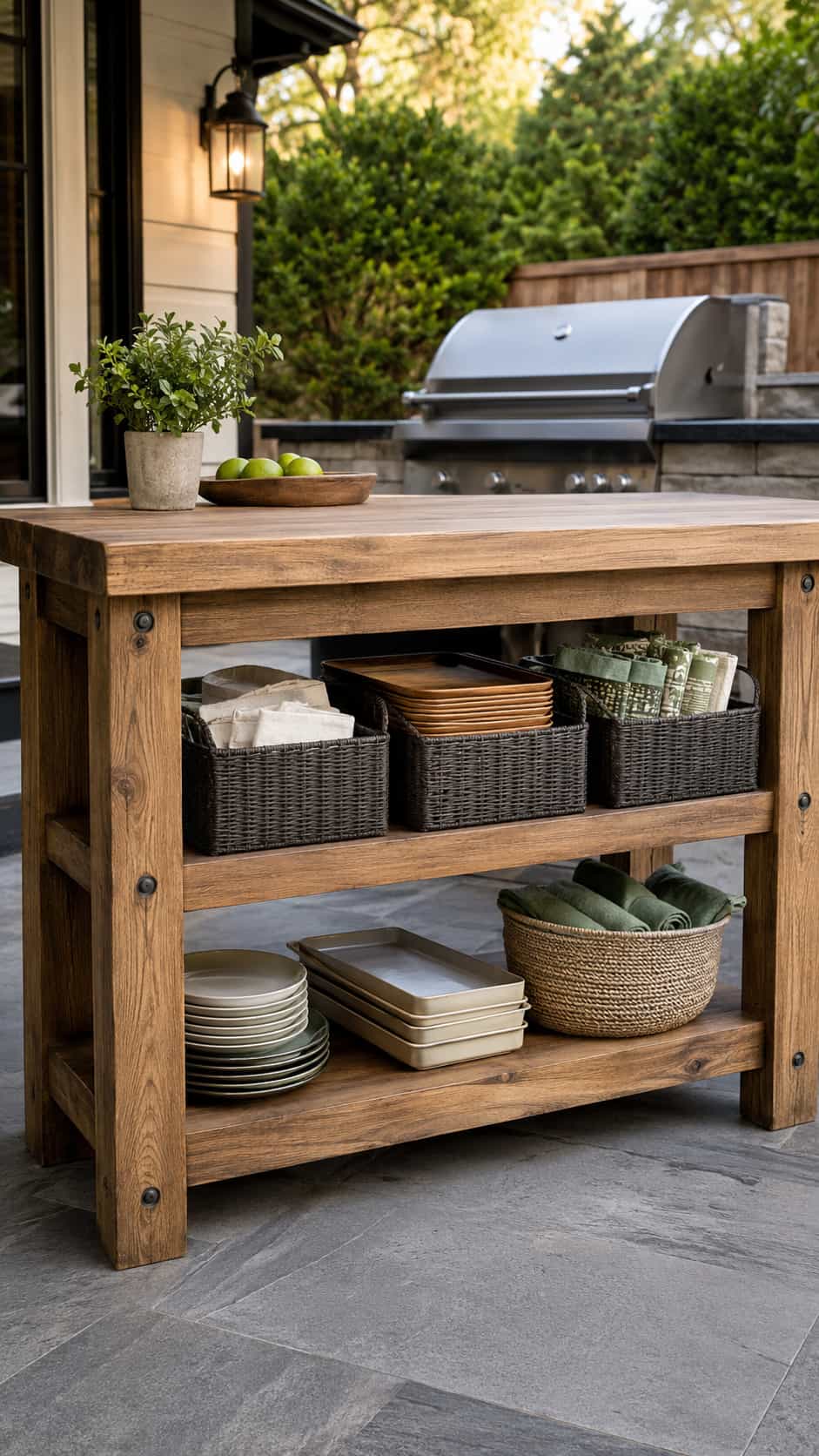 Grill Station With Open Shelves