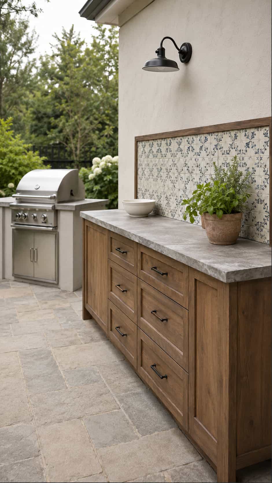 Grill Station With a Protective Backsplash