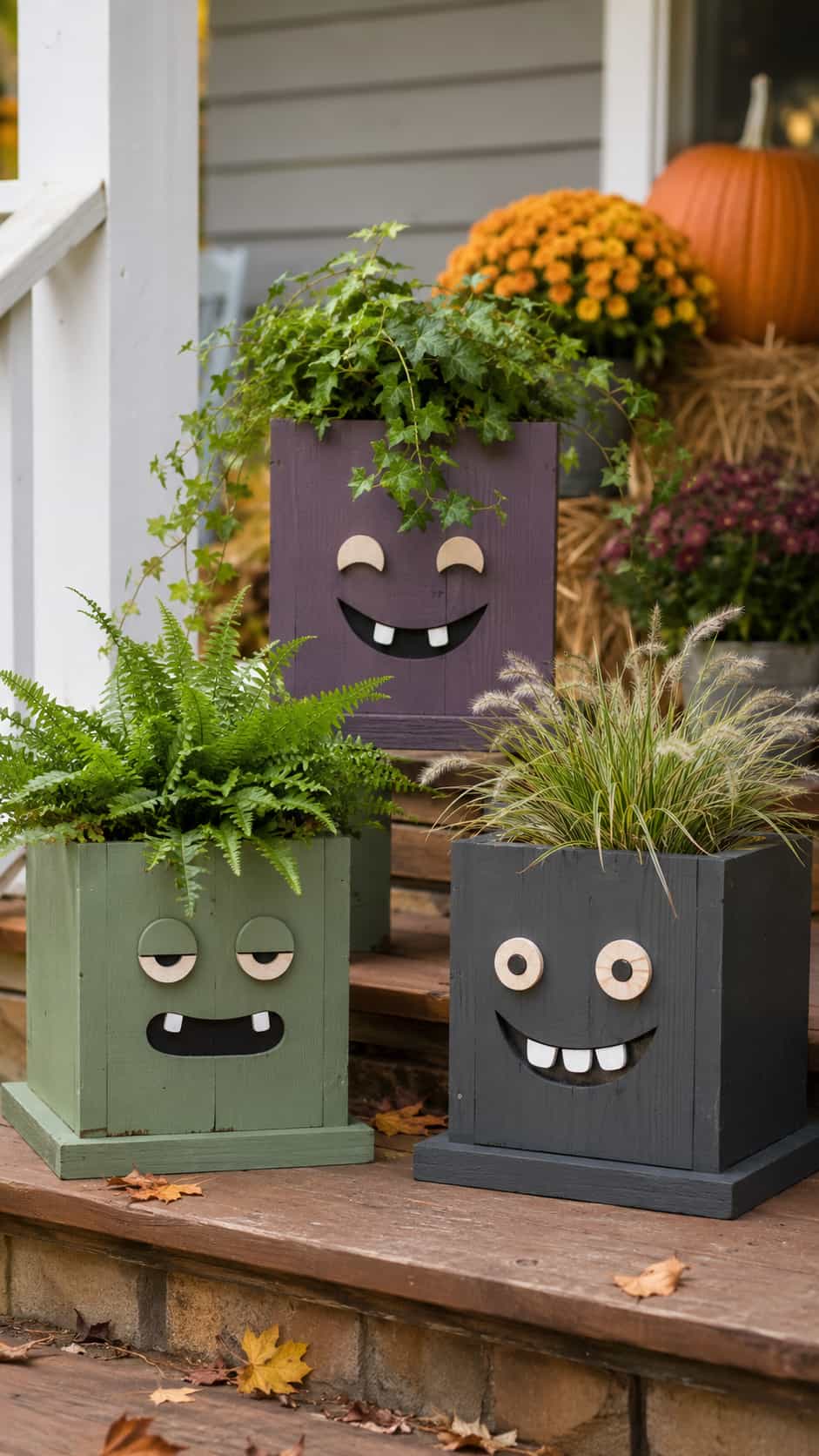 Monster-Face Wooden Planters