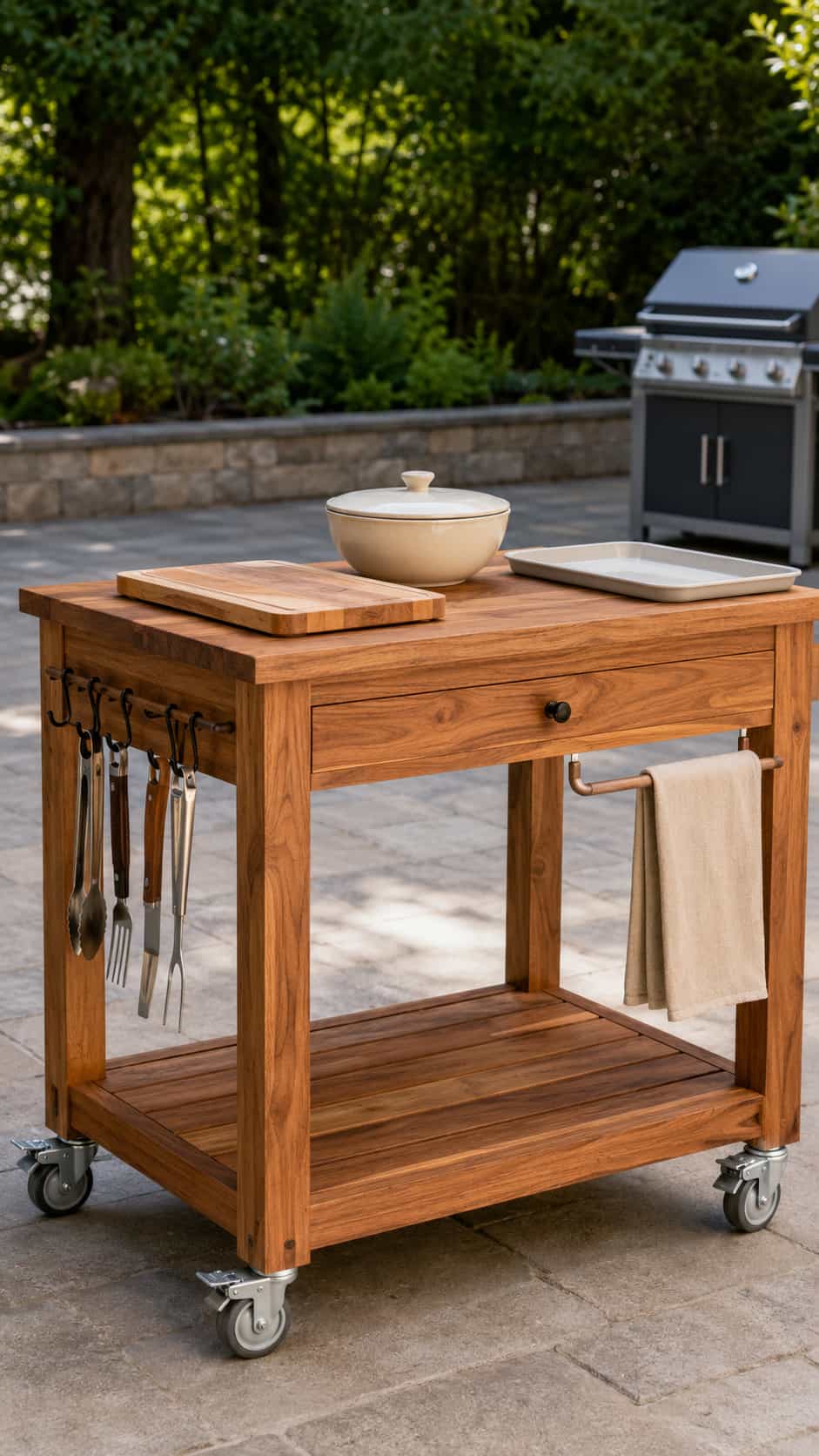 Rolling BBQ Prep Cart