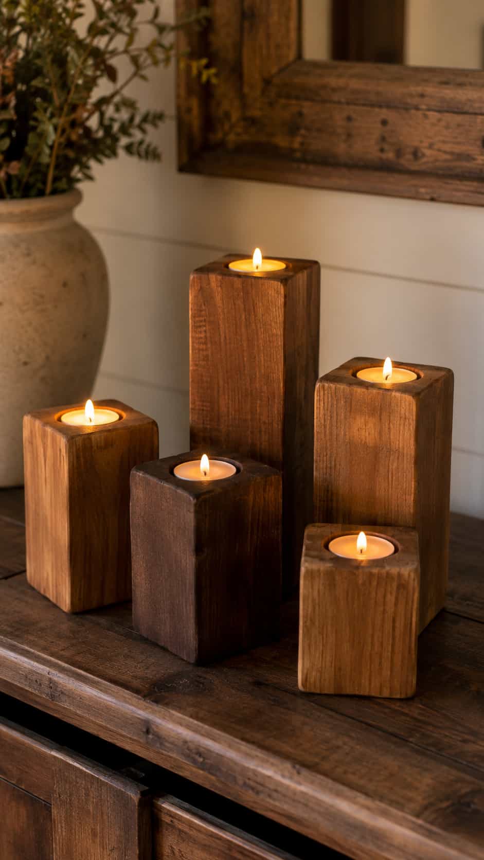 Rustic 4x4 LED Candleholders