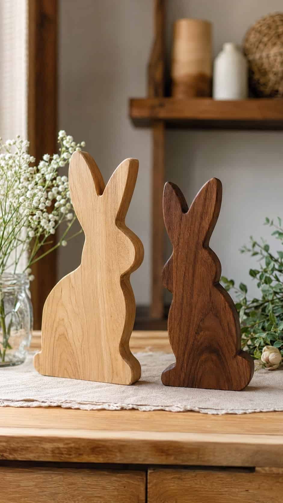 Simple Wooden Bunny Pair