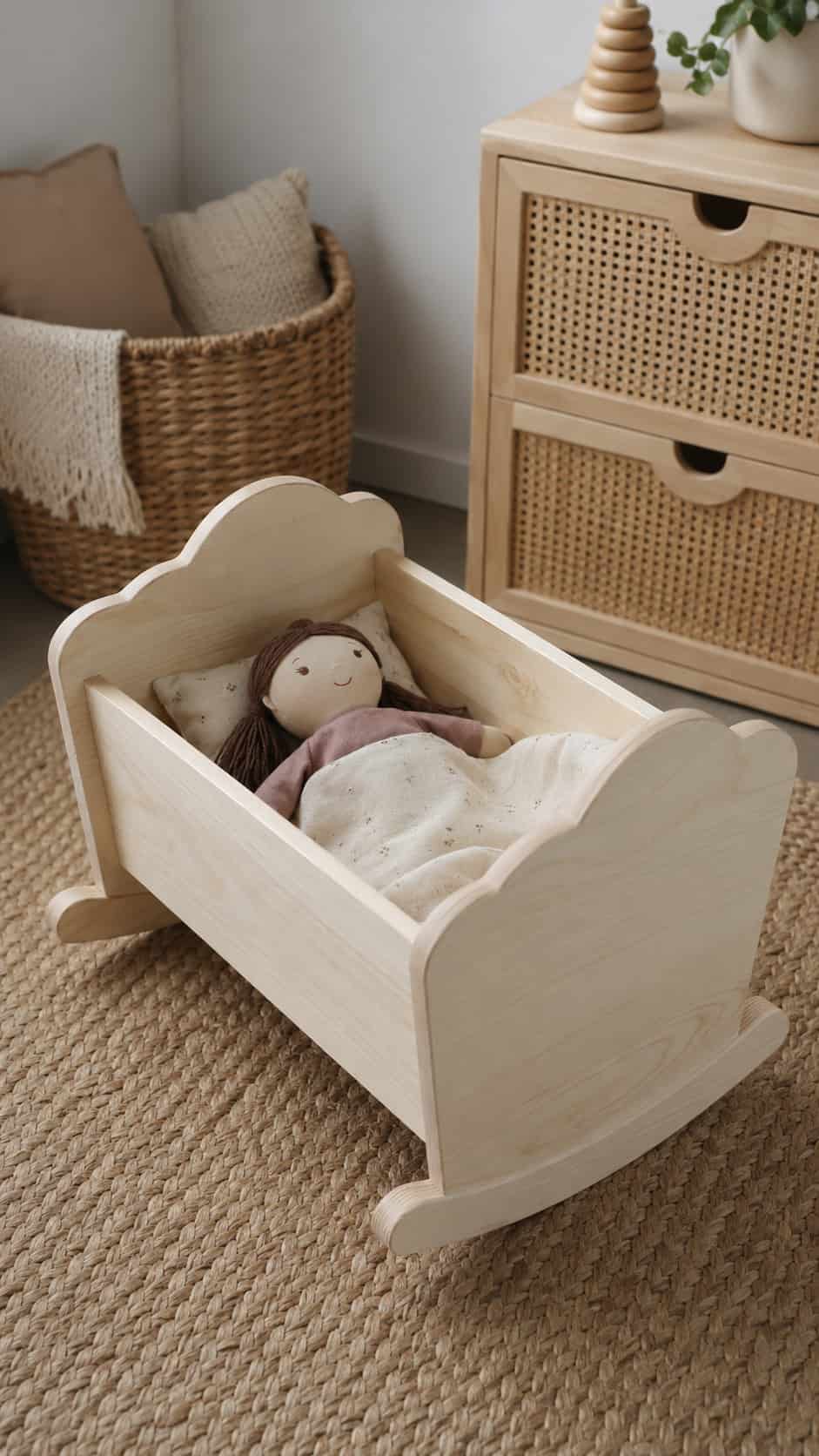 Small Wooden Doll Cradle