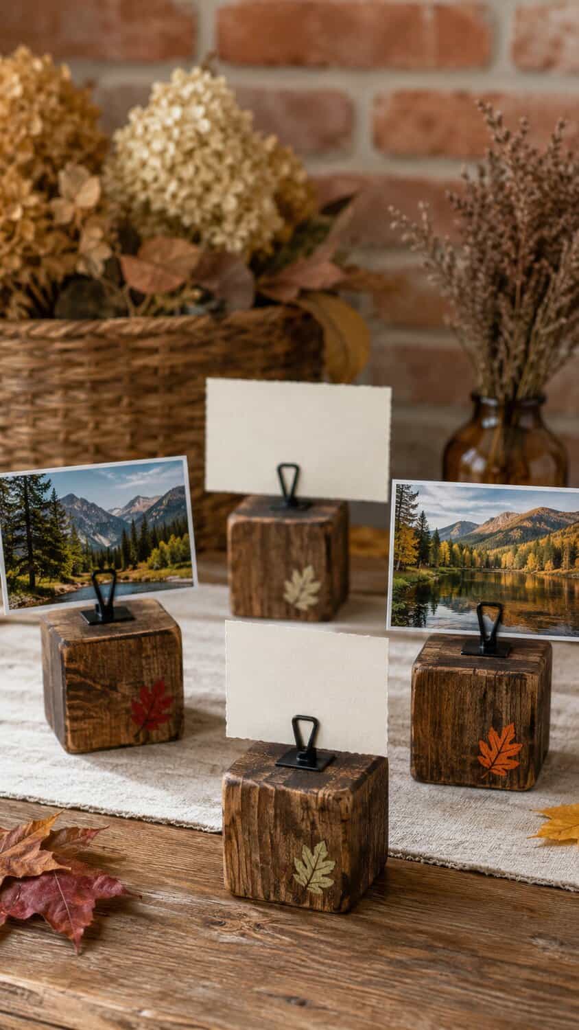 Small wooden fall photo holders with leaf decorations