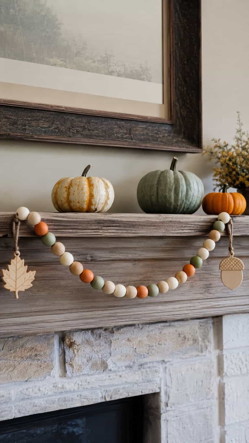 Wood-bead fall garland in cream, sage and orange