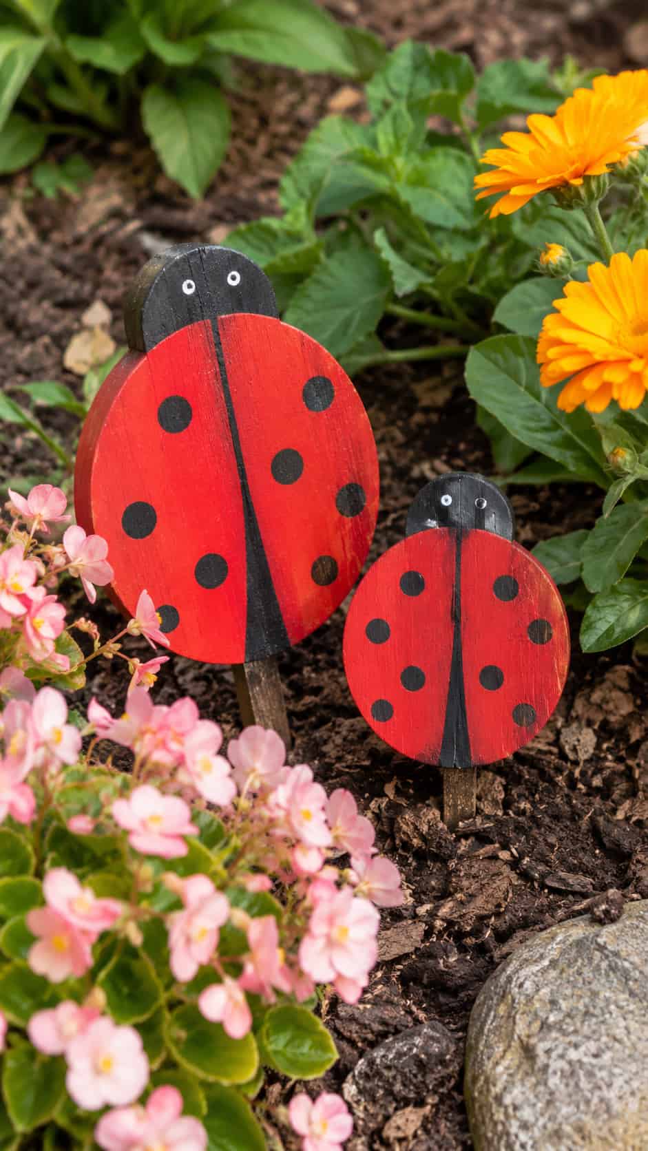 Wooden Ladybug Yard Art