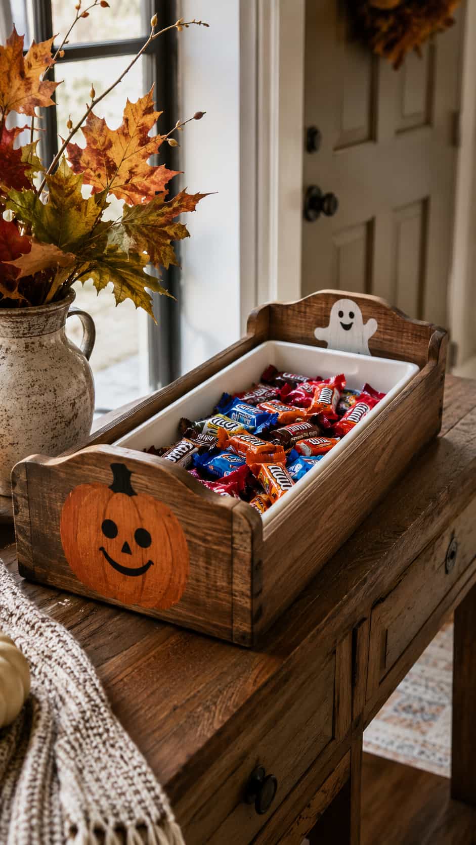 Wooden Trick-or-Treat Candy Tray