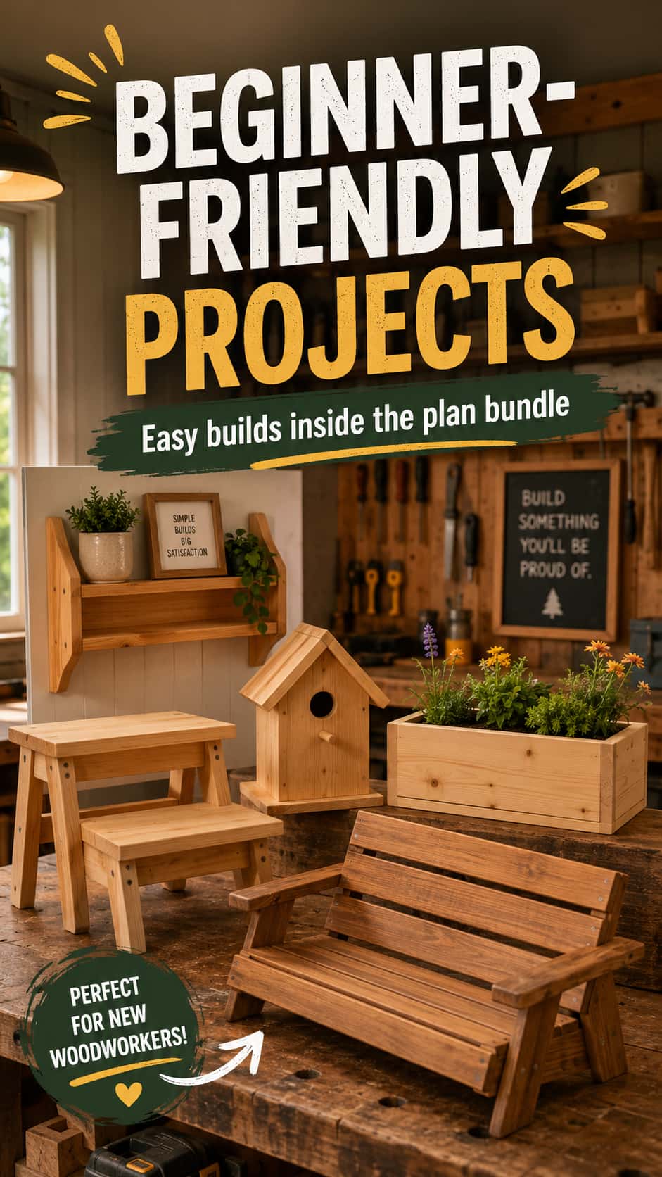 Woodworking projects for beginners displayed