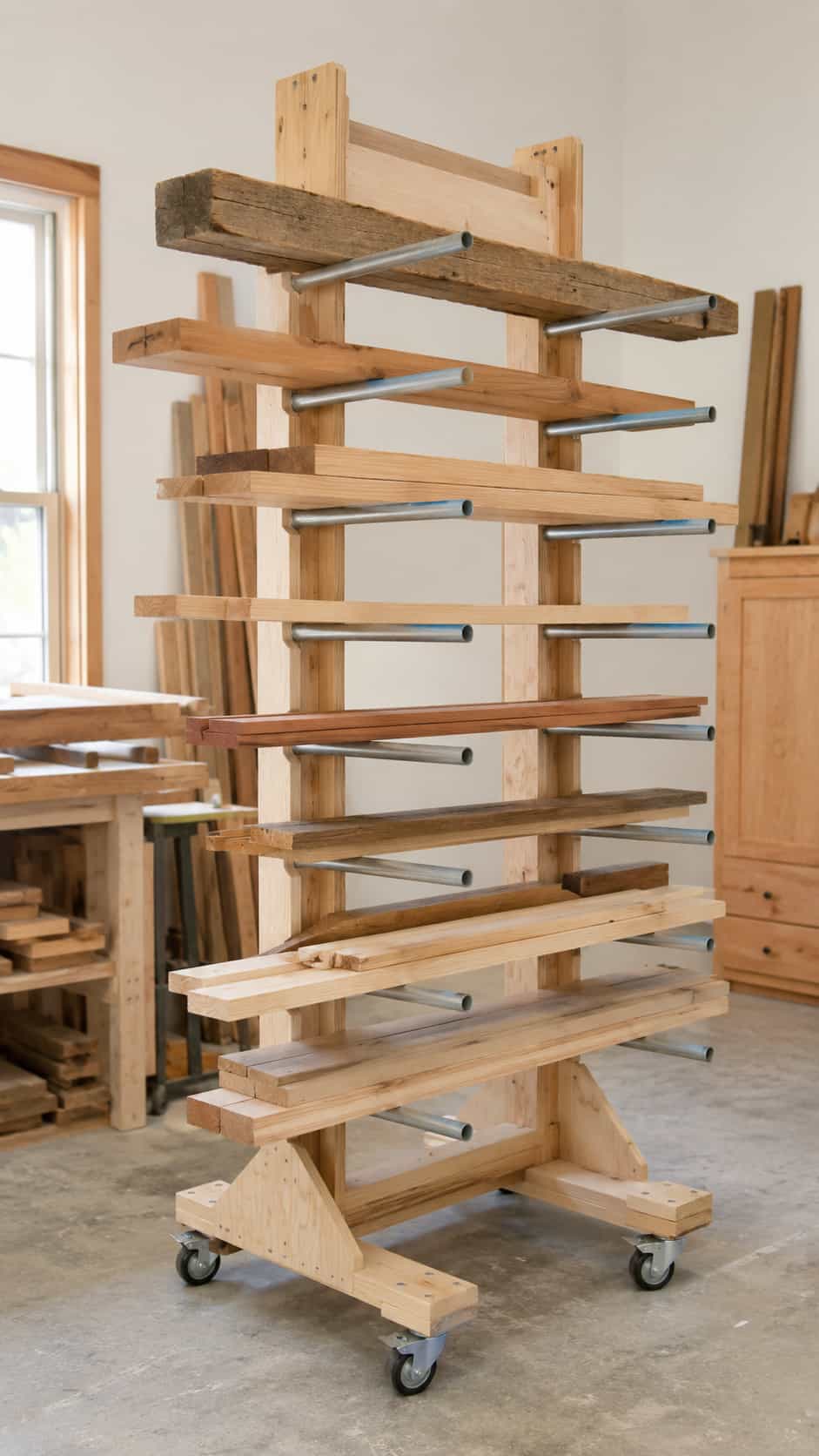Moveable Lumber Rack with Conduit Supports