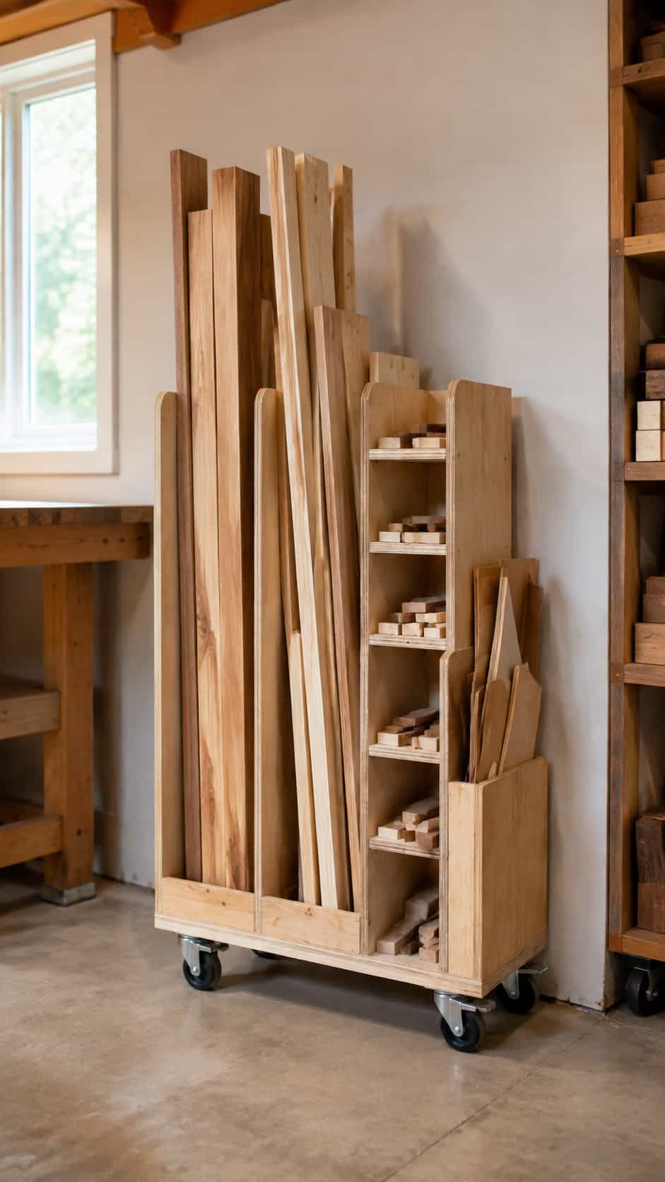 Compact Small Lumber Cart on Wheels