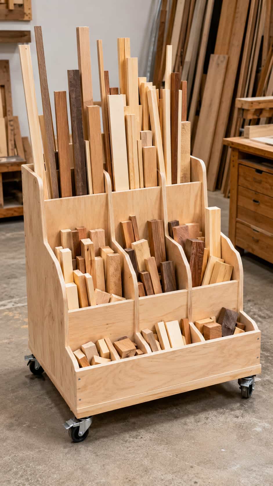 Divided Scrap-Wood Organizer Cart