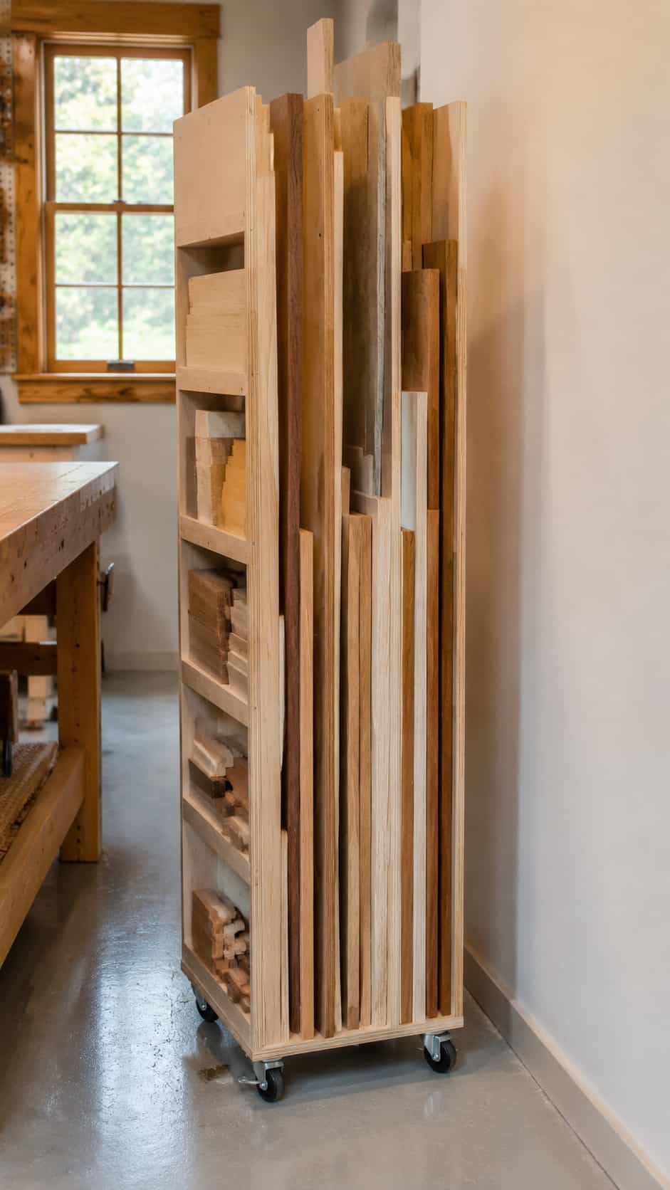 Narrow Rolling Wood Storage Cart