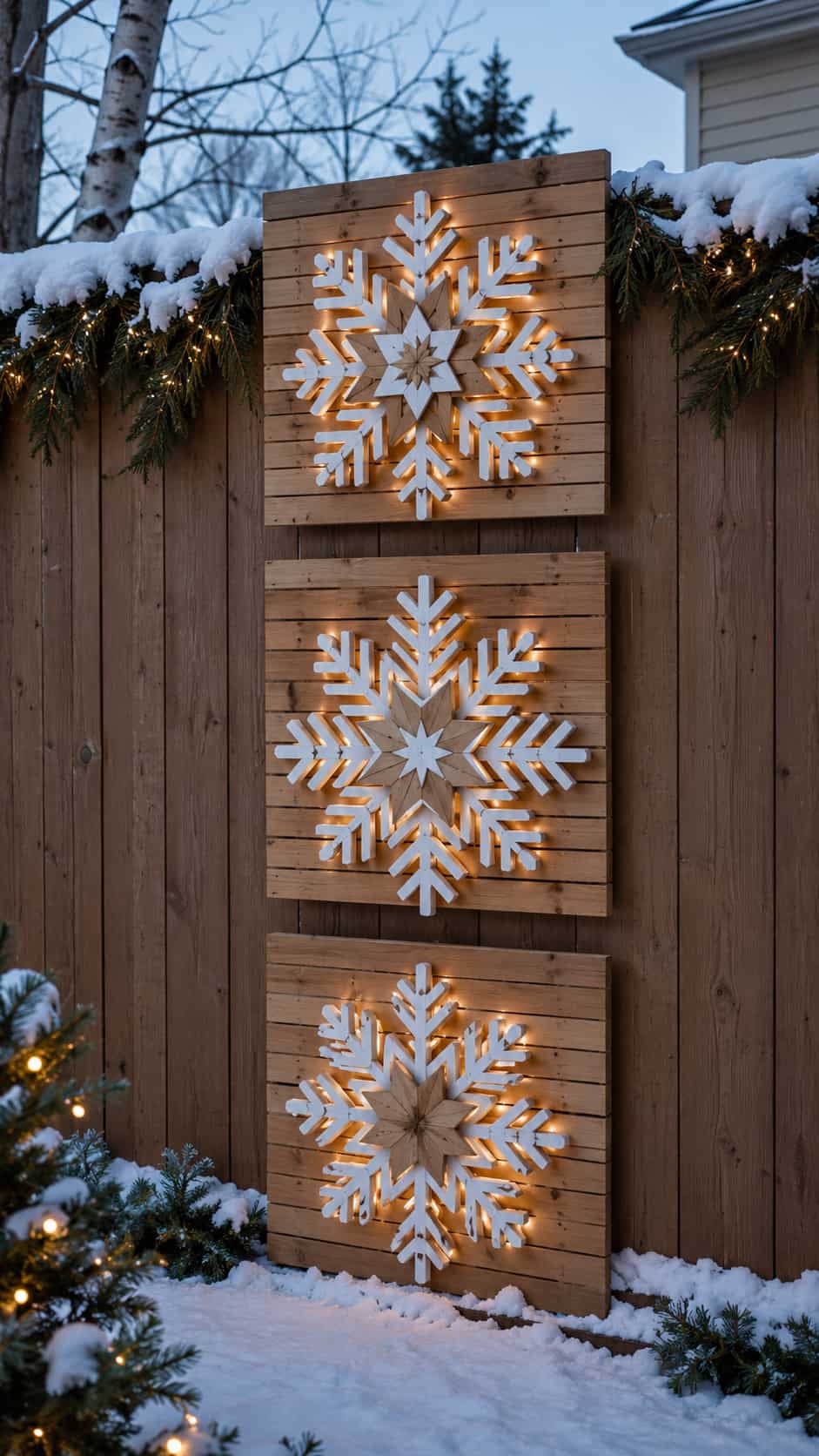 Wooden Snowflake Fence Panels