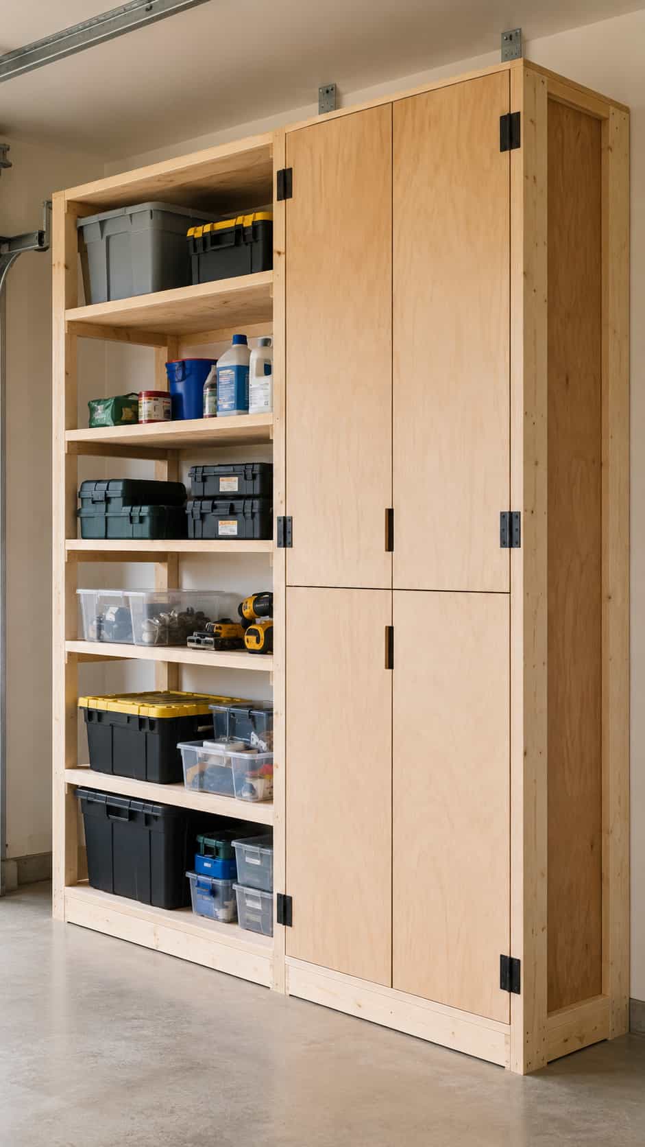 Garage Shelf with a Closed Cabinet
