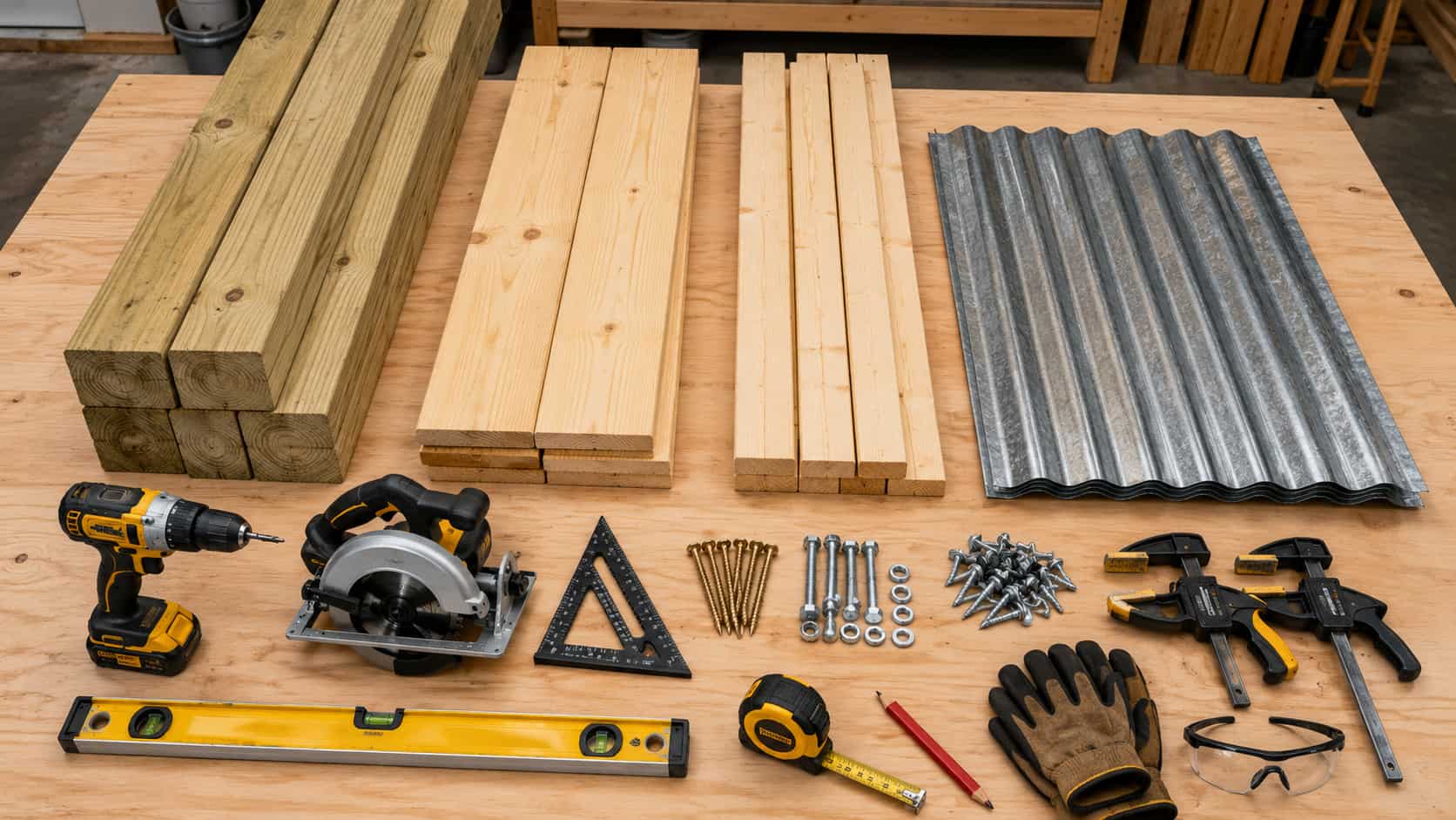 Materials and Tools for a covered fire wood