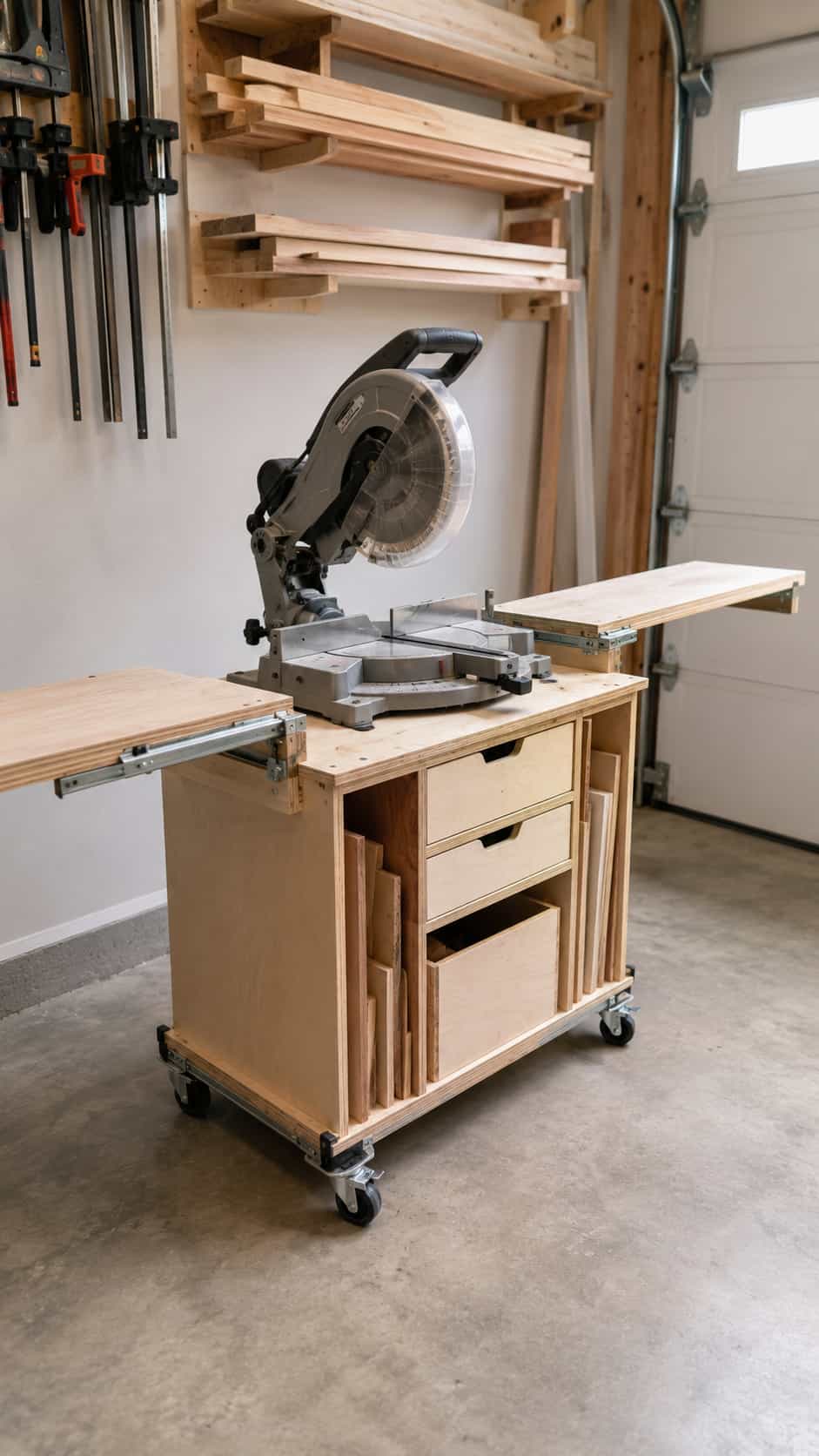 Rolling Miter Saw Stand with Long Board Supports