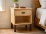 Finished DIY nightstand with one drawer, open shelf and dark wood base