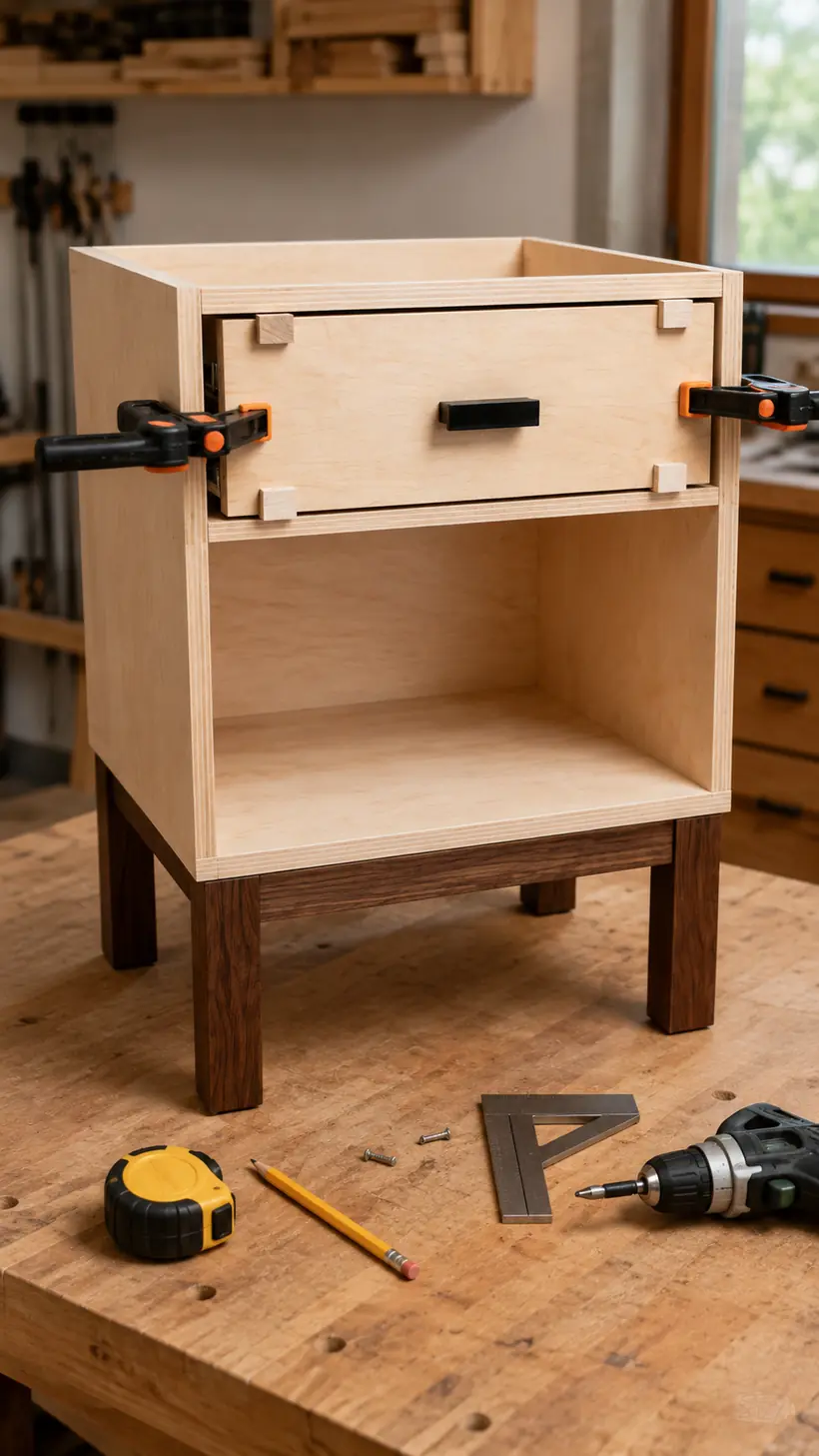 Overlay drawer front being centered on the nightstand drawer box with spacing blocks