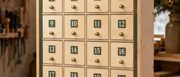 Finished DIY wooden Advent calendar with 24 numbered drawers