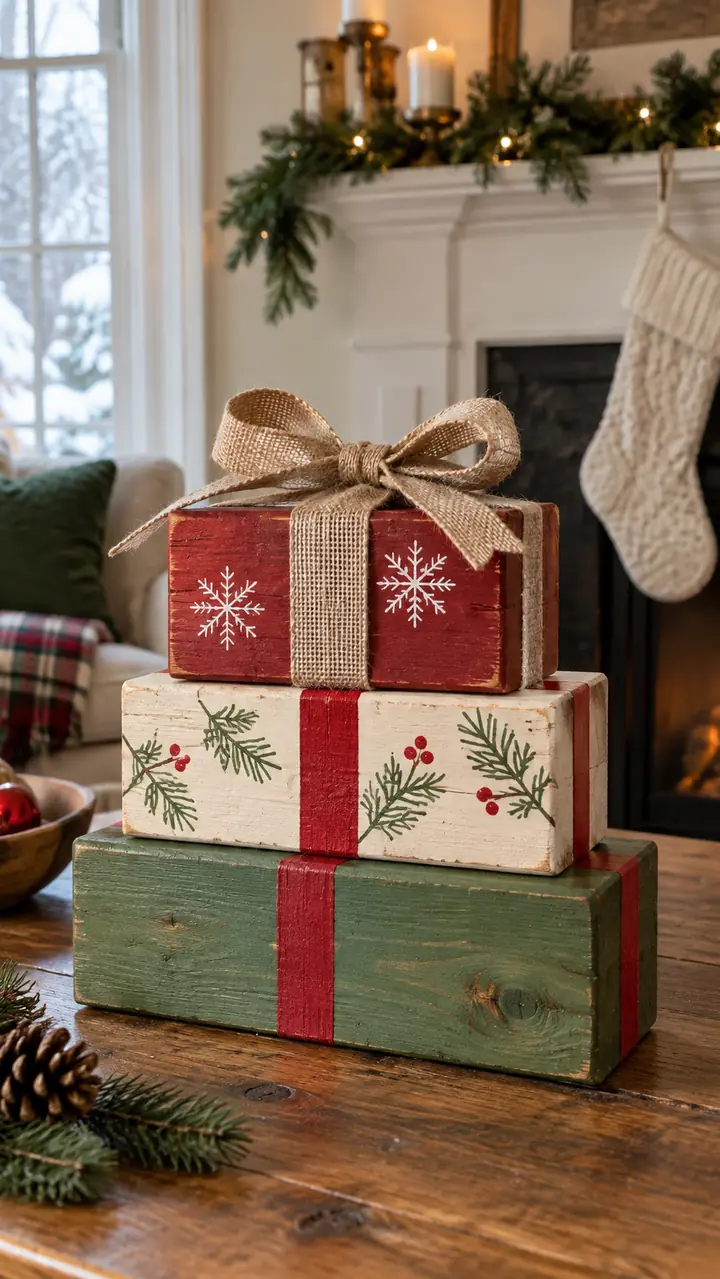 Stacked Wooden Present Boxes