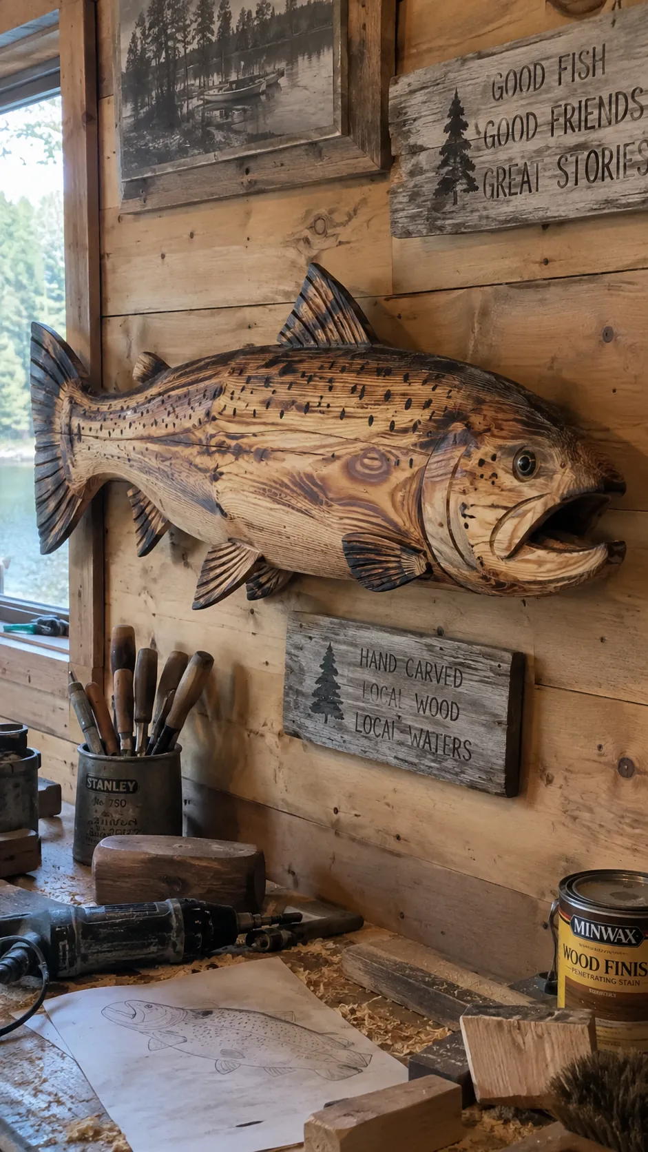 Rustic Fish Carved from a 2×4