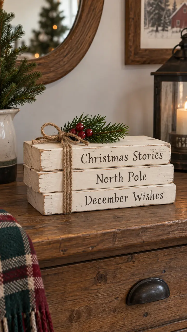 Wooden Christmas Book Stack