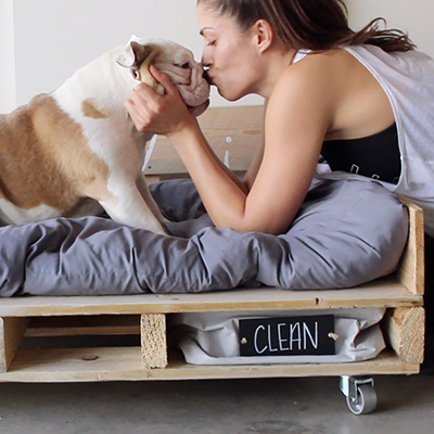 Pallet Dog Bed on Casters