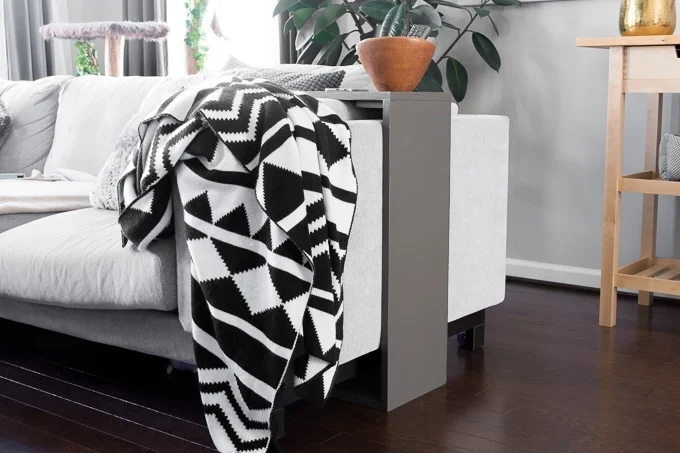 DIY C table plans: plywood sofa side table by Brittany Goldwyn