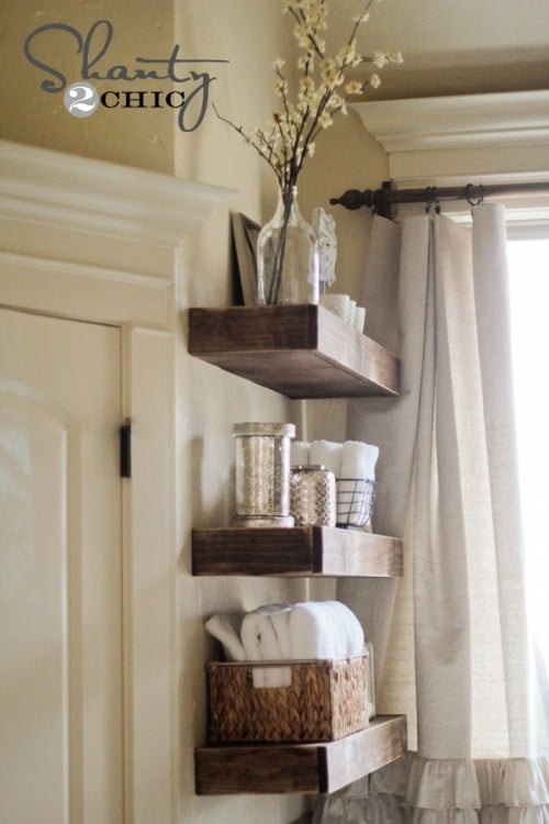 Chunky Floating Shelves Above the Toilet — real project by Shanty 2 Chic