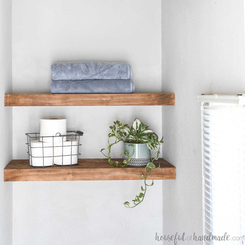 Built-In Floating Shelves for a Bathroom Nook — real project by Houseful of Handmade