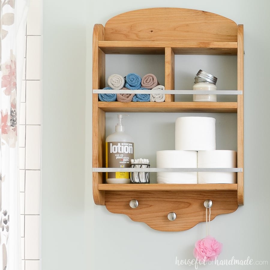 Farmhouse Over-Toilet Shelves with Front Rails — real project by Houseful of Handmade