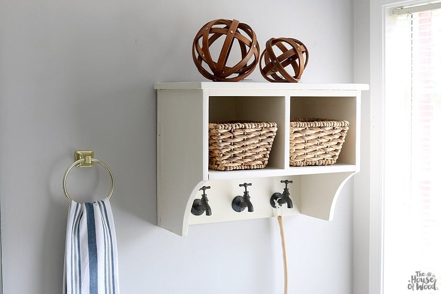 Bathroom Cubby Shelf with Towel Hooks — real project by Jen Woodhouse