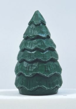 Rounded green wooden Christmas tree with layered carved branches