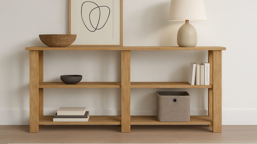 Three-shelf narrow wood console table