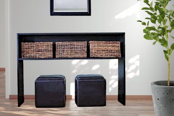 Black rustic modern console with storage shelf