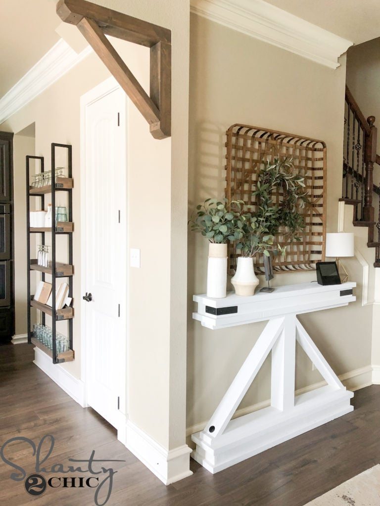White narrow truss console table