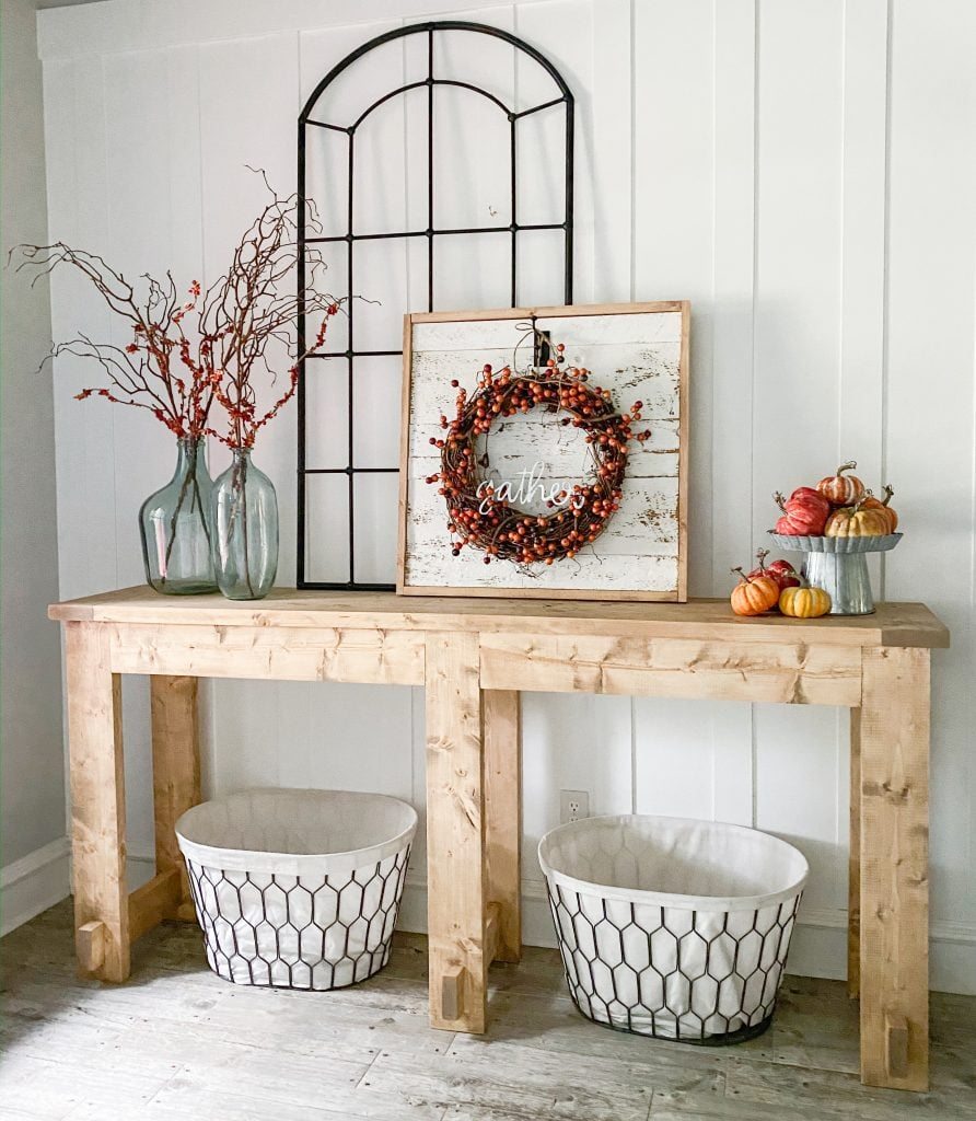 Chunky wood farmhouse console table