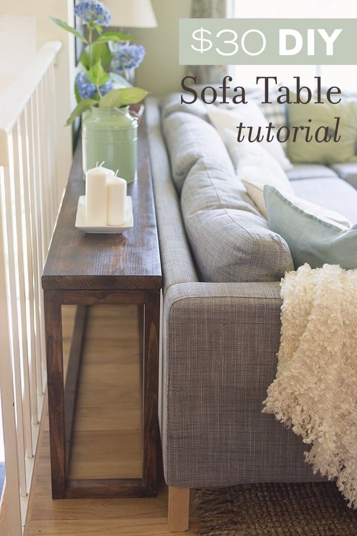Long narrow wood sofa table with 2x2 frame