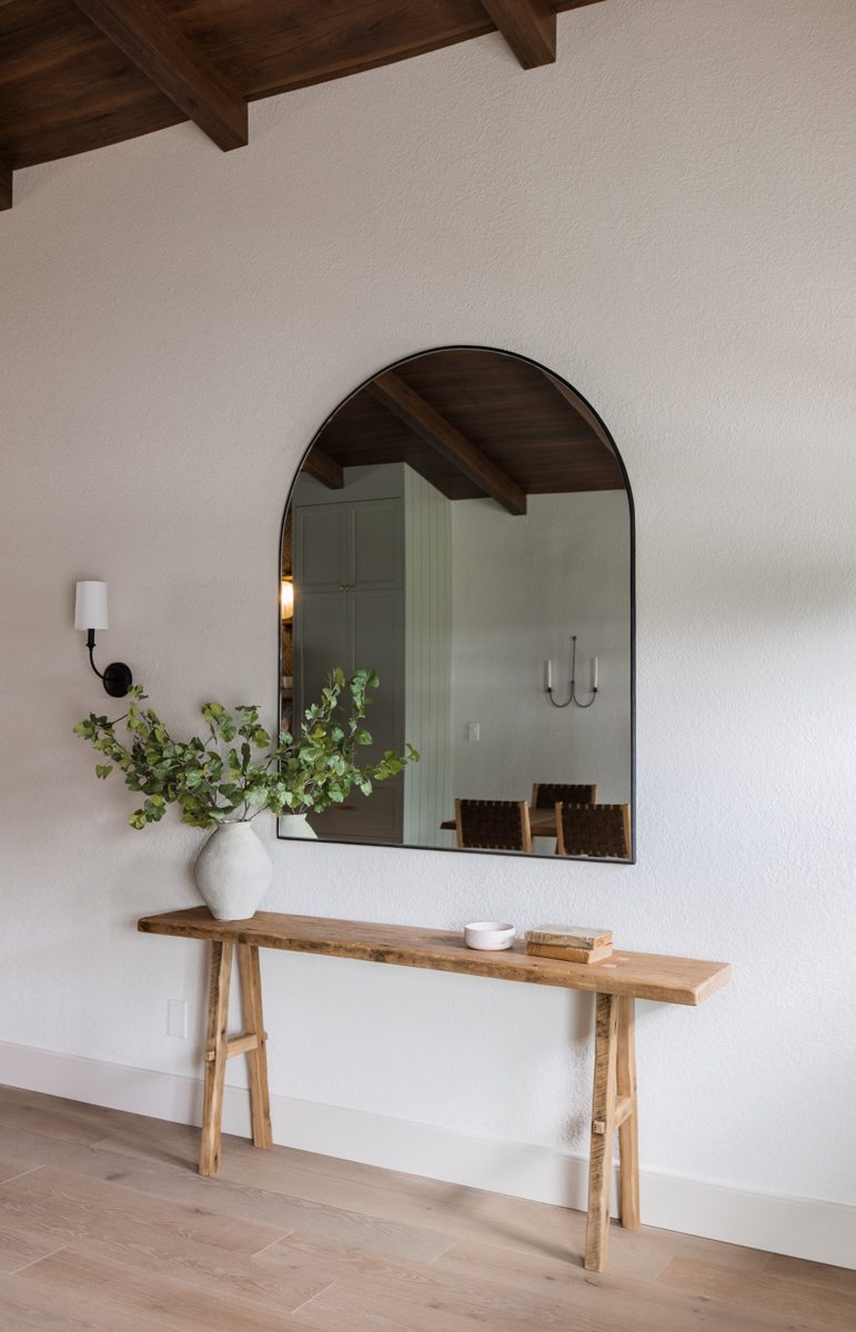 Rustic wood console with traditional joinery