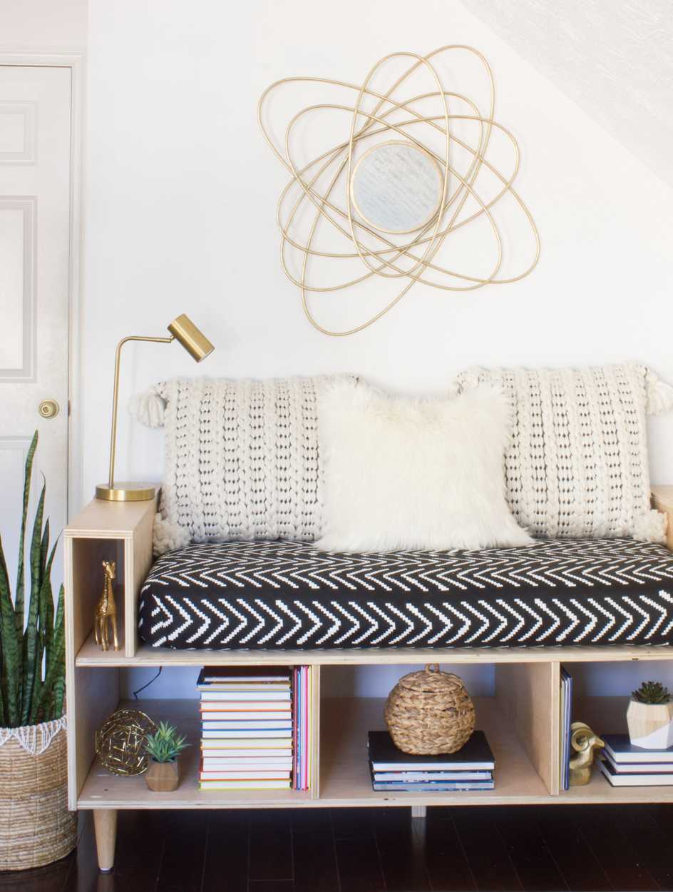 Plywood mini daybed reading bench with book cubbies